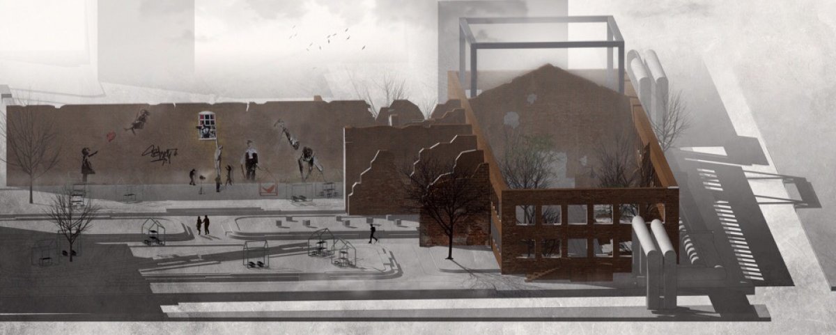 Проект арт-кластера «Пограничное возрождение» выполненный студенткой 2 курса кафедры Архитектурной среды и дизайна в рамках проекта регенераций общественных типологий