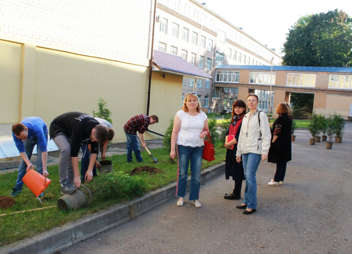 Территорию Смоленского государственного университета украсили туи. 20 молодых деревьев высадили во внутреннем дворе вуза
