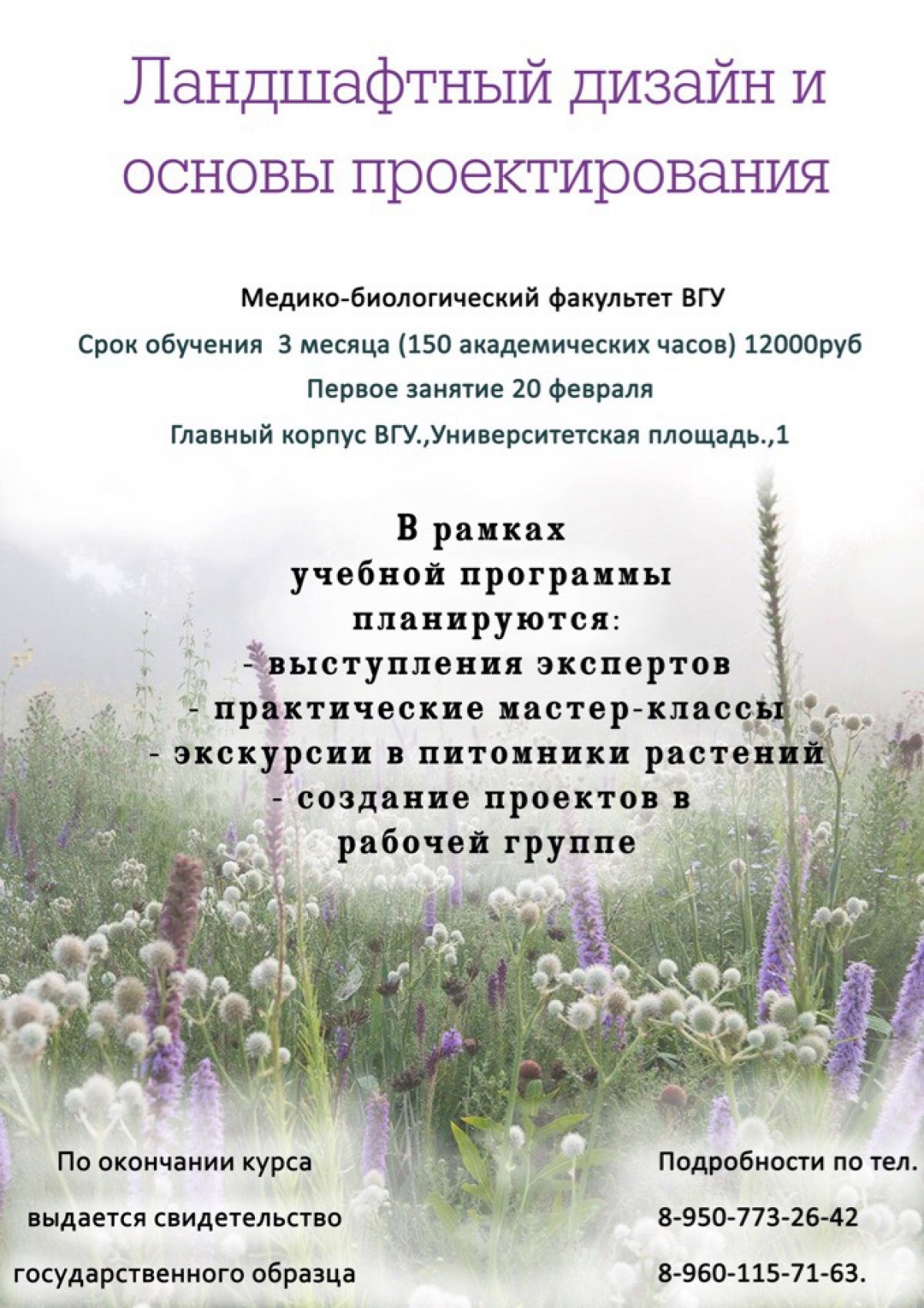 Медико-биологический факультет объявляет набор в группу «Ландшафтный дизайн и основы проектирования»