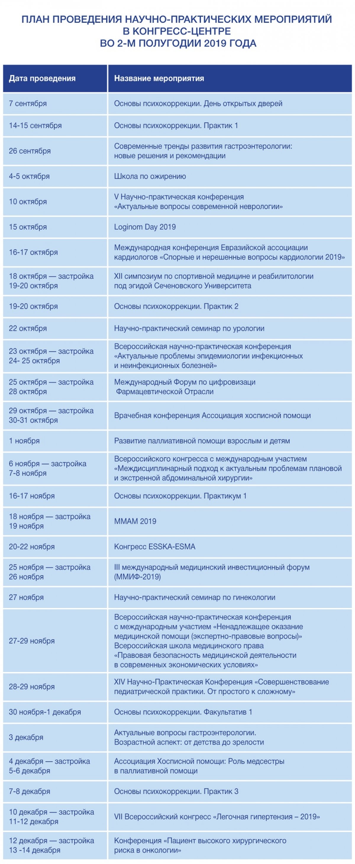 Анонс мероприятий в конгресс-центре во 2-м полугодии 2019 года 🎋