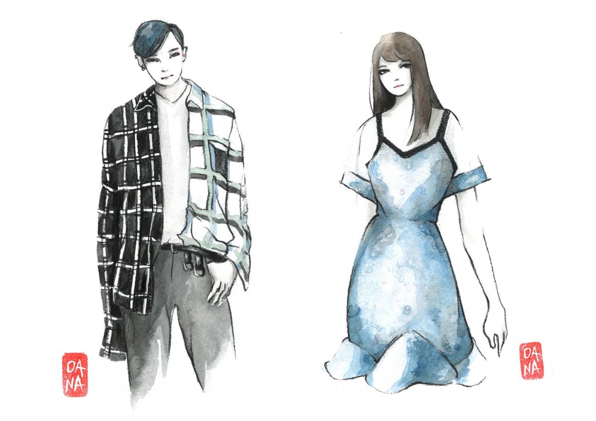 Модная иллюстрация студентки Тихоновой Даны по заданию проектирования 1-го курса профиля «Дизайн костюма» этнический стиль – Южная Корея. Руководитель Бычков В.А