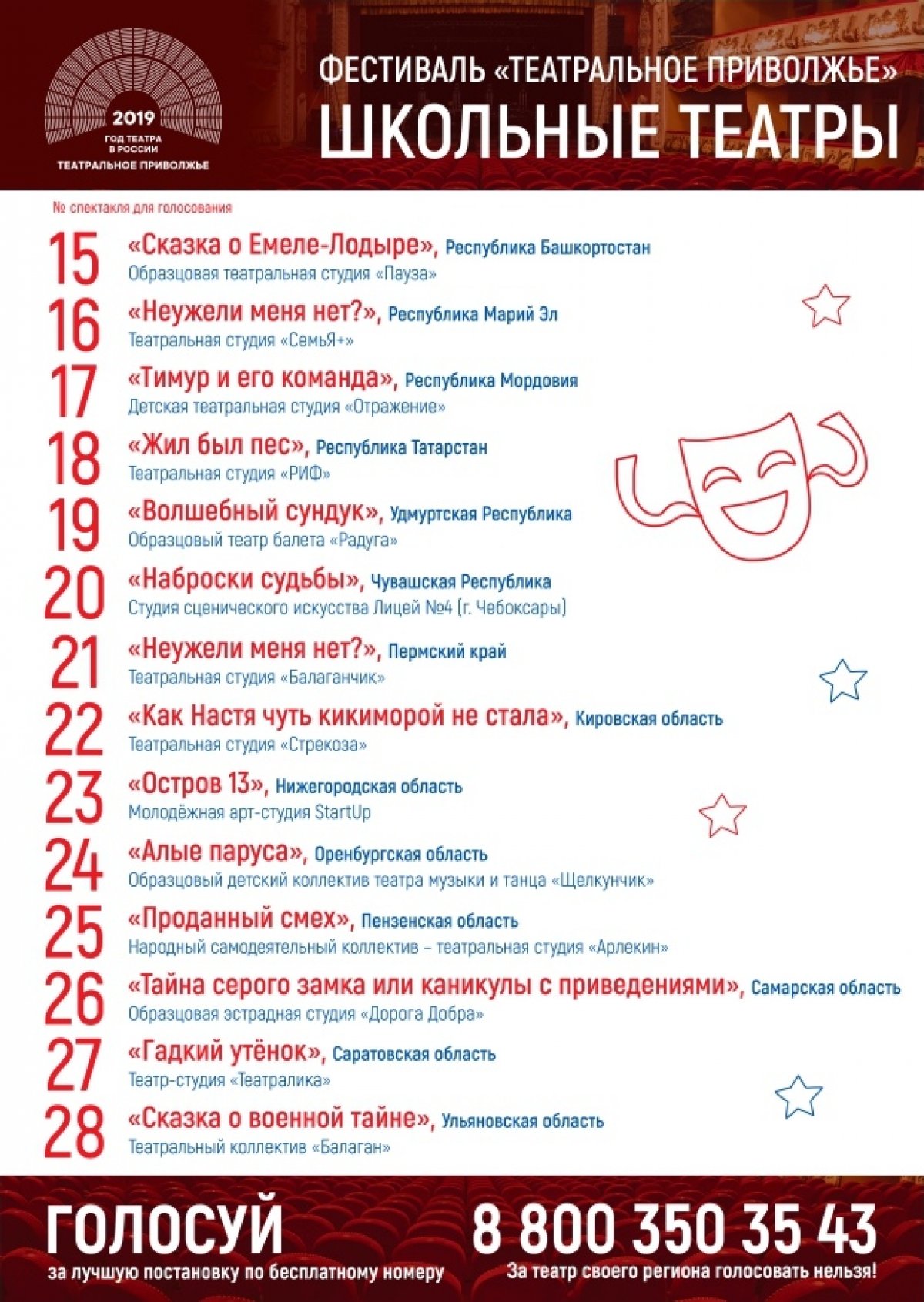 ‼Поддержи постановку учебного театра «ИНКогнито» в зрительском голосовании фестиваля «Театральное Приволжье»! Голосуй за номер 3 по ссылке: https://vk.com/topic-181221409_39977355