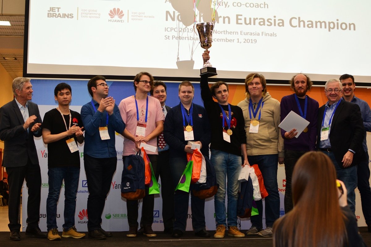 Поздравляем команду — Дмитрия Беличенко, Никиту Быкова и Семёна Петрова — со званием чемпионов Северной Евразии ICPC 2019 и выходом в финал чемпионата мира