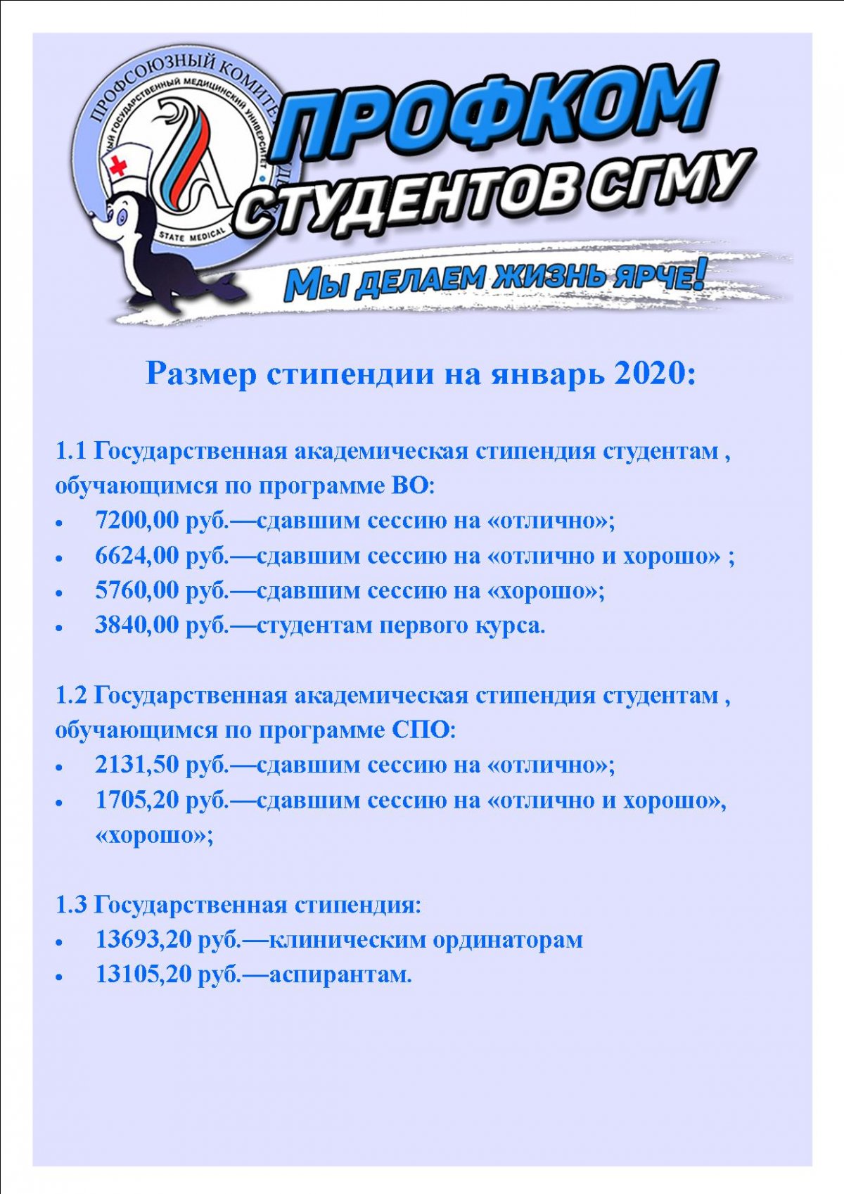 ‼Размер стипендии за январь 2020‼