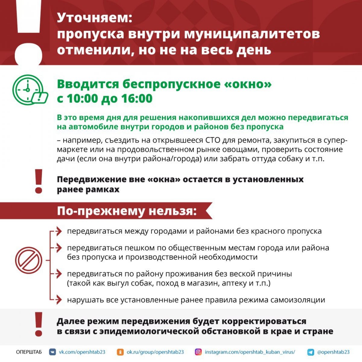 Власти Кубани разъяснили новый режим карантина