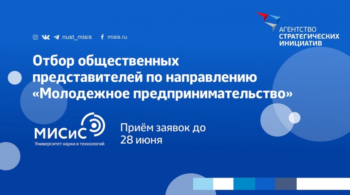 Центр молодежных инициатив АСИ объявляет о старте отбора общественных представителей по направлению «Молодежное предпринимательство» во всех субъектах Российской Федерации