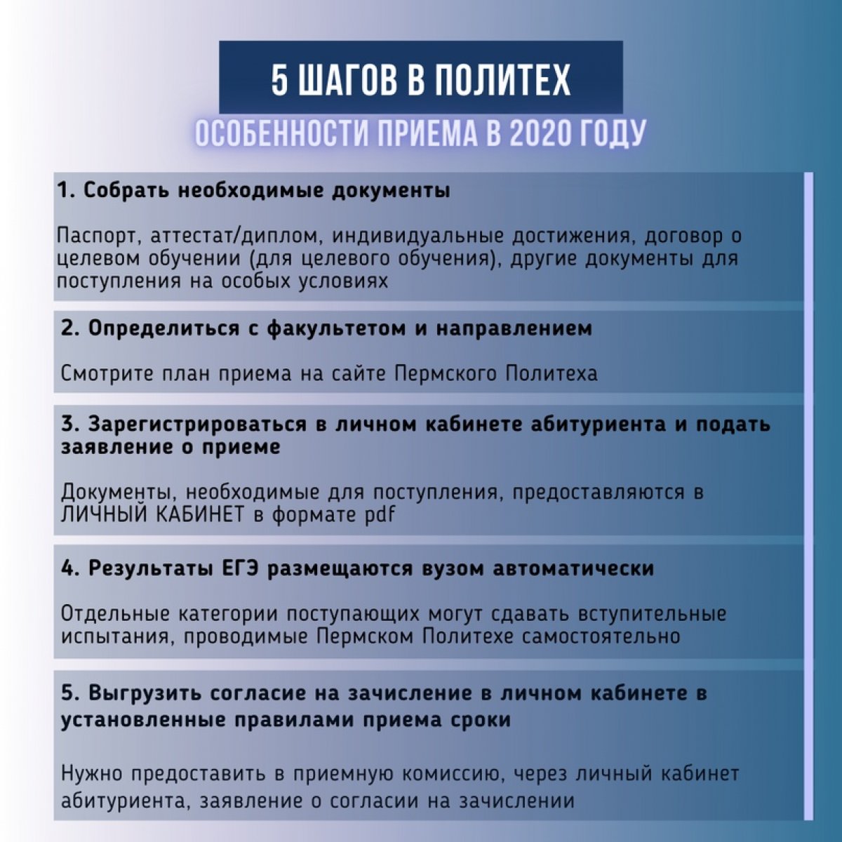 💙 Дорогие абитуриенты, всего 5 шагов разделяют вас с Пермским Политехом!