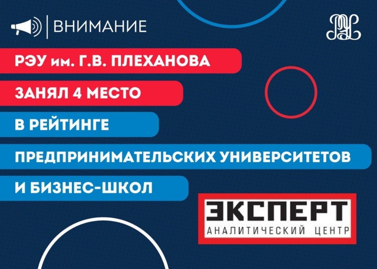 💥РЭУ им. Г.В. Плеханова вошел в рейтинг предпринимательских университетов и бизнес-школ