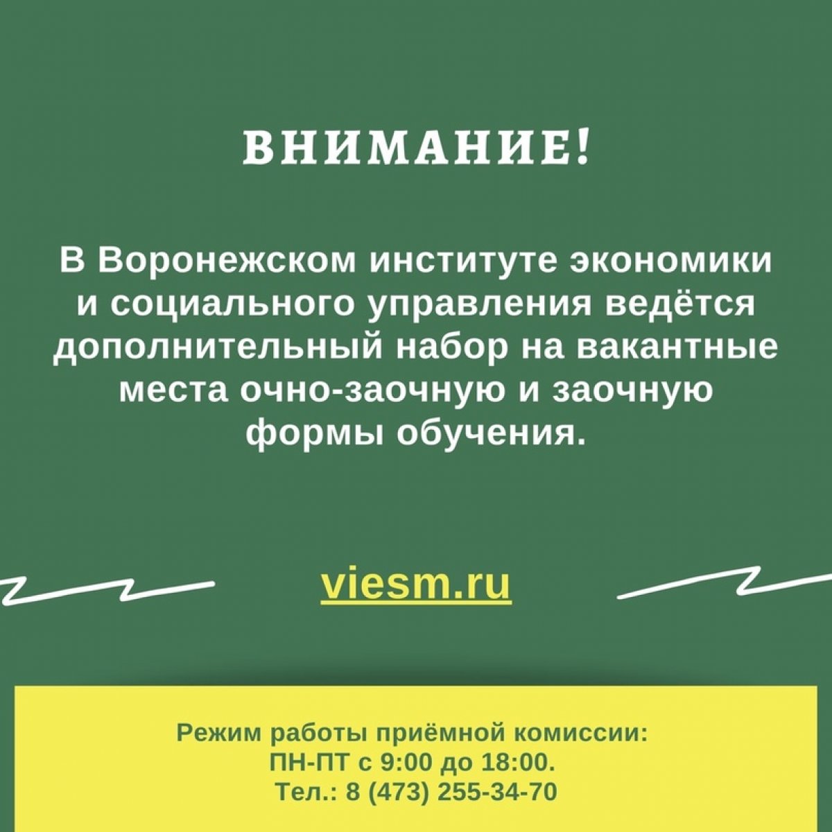 В Воронежском институте экономики и социального управления открыт дополнительный набор на обучение!